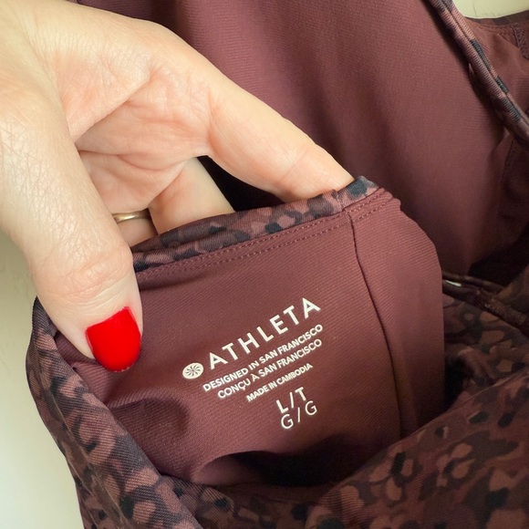 Athleta Animal Print Chocolate Brown One Piece Keyhole Swimsuit Floral Large - Picture 8 of 8